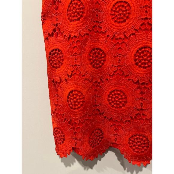 Loft Size Small Red Orange Blouse Embroidered Sunflower Lace Floral Top Cotton - Picture 6 of 12
